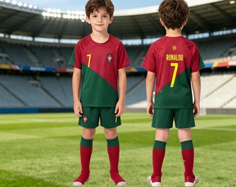 Kids Portugal Ronaldo Football soccer jersey – #7 Jersey, Shorts, Socks Set-Personalized Gift