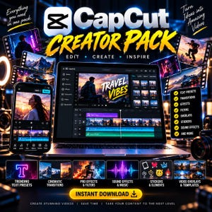 CapCut Creator Pack | Video Editing Assets, VFX, LUTs & Transitions | CapCut Editing Bundle | 4K HD Digital Download