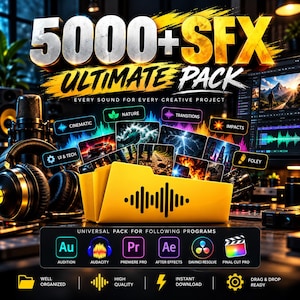 5000+ SFX Ultimate Pack (Standalone) | Sound Effects, VFX, LUTs and Transitions | 4K HD Video Editing Assets | Film & Content Creator Bundle