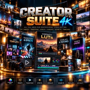 Pakiet Ultimate CapCut Video Editing Creator Suite | Nakładki na tytuły filmowe 4K, przejścia, efekty wizualne, efekty specjalne i ponad 60 tabel LUT