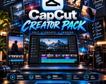 CapCut Creator Pack | Videoredigeringsresurser, VFX, LUT:er och övergångar | CapCut-redigeringspaket | Digital nedladdning i 4K HD