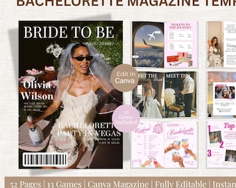 Bachelorette Party Magazine Template, Editable Canva Bachelorette Games, Printable Bride to Be Book, Bachelorette Weekend Itinerary & Gift
