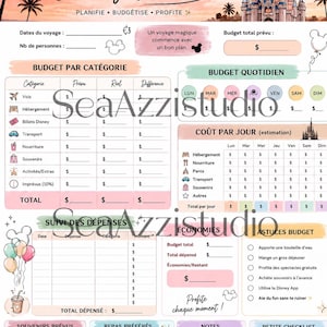 Może przedstawiać: Plan budżetu dla Disney World w pastelowej kolorystyce. Plan zawiera sekcje dotyczące dat podróży, kategorii budżetowych, kosztów dziennych, śledzenia wydatków i listy kontrolnej. Tekst "Budget Disney World" znajduje się na górze.