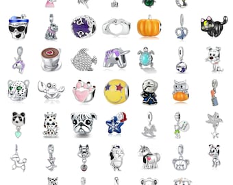 Pandora Compatible Animal Charm Beads for Bracelet, Silver Style Cute Cat Dog Unicorn Pumpkin Dangle Charms, Halloween Gift for Her Mom