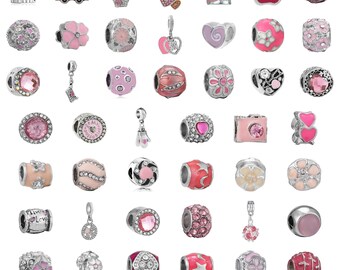 Pandora Charms Bracelet Compatible Pink Flower Heart Charm Bracelet Charms Dangle Crown Paw Cupcake Enamel Crystal Gift for Her