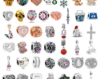 Pandora Charms Bracelet Compatible Mixed Charm Collection Heart Skull Christmas Flower Animal Travel Dangle Charm Gift for Her Mom