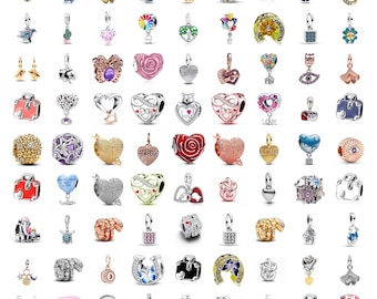 Pandora Compatible Charm Beads for Bracelet, 99 Styles Silver Tone Dangle Charms, Heart Flower Butterfly Love Travel Beads Gift for Her Mom