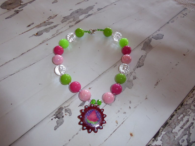 toggle clasp photo prop Girls chunky beads watermelon slice necklace watermelon slice pendant Bubblegum necklace