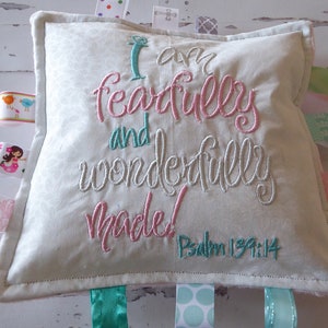 Personalized Baptism Pillow: Religious Keepsake, Embroidered Crinkle Toy