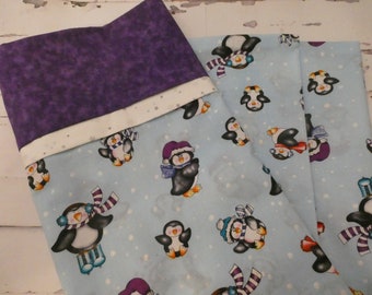 Childs sparkly Penguin pillowcase, penguins, woven cotton glitter print, 21x28", standard twin size, boutique style, seamless, ready to ship