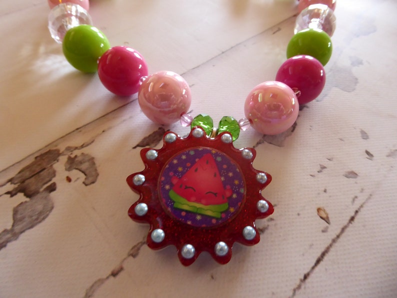 toggle clasp photo prop Girls chunky beads watermelon slice necklace watermelon slice pendant Bubblegum necklace