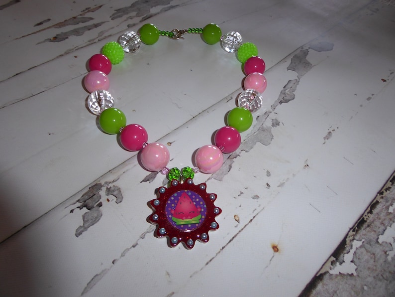 toggle clasp photo prop Girls chunky beads watermelon slice necklace watermelon slice pendant Bubblegum necklace