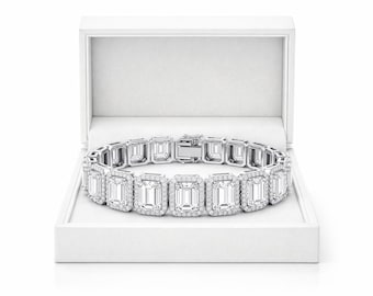 16.00 Ct smaragdgeslepen laboratoriumdiamant belofte armband 18K witgoud 7