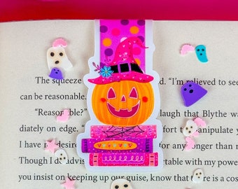 Orange Jack-O-Lantern Book Stack Magnetic Bookmark - Magnetic Bookmark - Halloween Bookmark