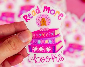 Read More Books Snow Globe Book Stack Vinyl Sticker