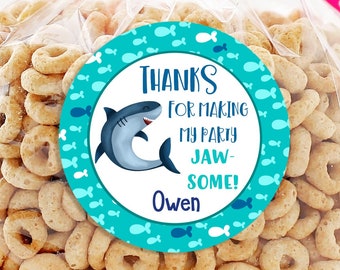 Shark Birthday Personalized Stickers -Jawsome Shark Birthday Favor Stickers - Thank You For Coming - Shark Favor Sticker - Sheet of 12 or 24