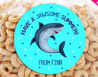 Last Day of School Stickers - Shark Jawsome Summer - Summer Break - End of School Year Stickers - Shark Stickers - Sheet of 12 or 24