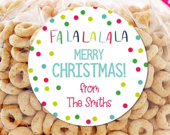 Merry Christmas Stickers - Fa La La Christmas Favor Stickers - Christmas Treat Bags - Canning Label - Sheet of 12 or 24 - Polka Dot Labels