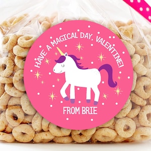 Valentine's Day Stickers Unicorn Valentine Stickers Valentine's Day Personalized Stickers Sheet of 12 or 24 image 1