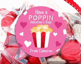 Valentine's Day Stickers - Poppin' Popcorn Valentine Favor Stickers - Valentine's Day - Personalized Stickers - Sheet of 12 or 24