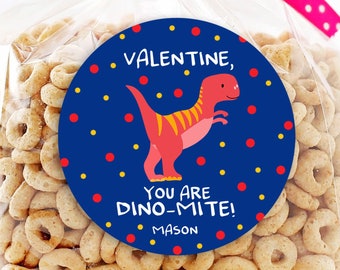 Valentine's Day Stickers - Dinosaur Valentine Stickers - Valentine's Day - Personalized Stickers - Sheet of 12 or 24