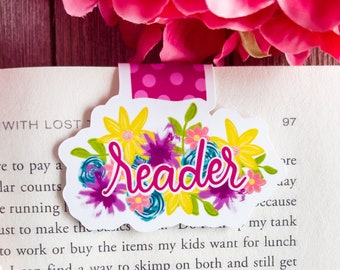 Reader Floral Magnetic Bookmark - Cute Magnetic Bookmark - Floral Bookmark - Bookish - Magnetic Bookmark