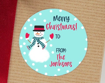 Merry Christmas Stickers - Christmas Favor Stickers - Snowman - Personalized Labels - Sheet of 12 or 24