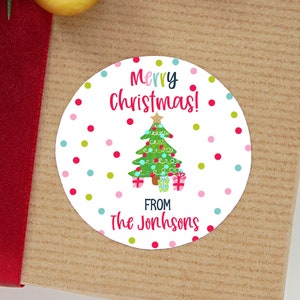 Merry Christmas Stickers - Christmas Favor Stickers - Christmas Tree - Personalized Labels - Sheet of 12 or 24