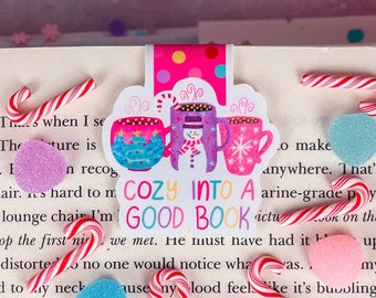 Cozy Into a Good Book Christmas Magnetic Bookmark - Holiday Bookmark - Bookish Magnetic Bookmark