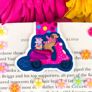Bookish Dog on a Scooter Magnetic Bookmark