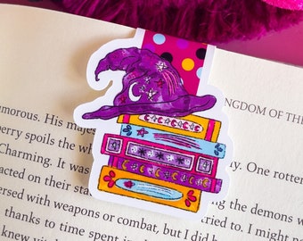 Witch Hat Book Stack Magnetic Bookmark - Magnetic Bookmark - Halloween Bookmark
