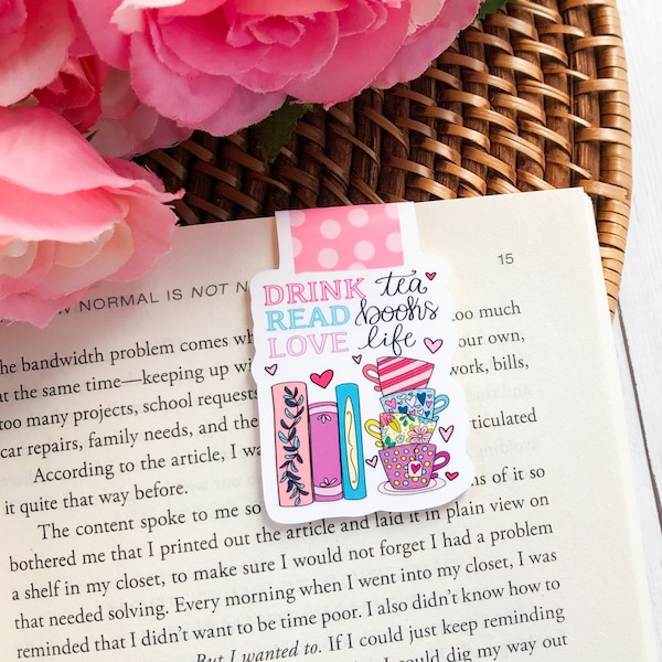 Drink Tea Read Books Love Life Magnetic Bookmark - Book Lover Magnetic Bookmark - Bookish - Magnetic Bookmark