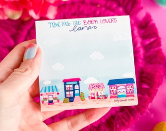 Meet Me at Book Lover's Lane Sticky Notes 3" x 3" - Bookworm Gift - Notepad