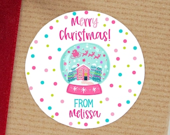 Christmas Bookshop Snow Globe Stickers - Christmas Favor Stickers - Personalized Labels - Sheet of 12 or 24