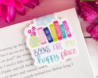 Books Are My Happy Place Magnetic Bookmark - Bookworm Magnetic Bookmark
