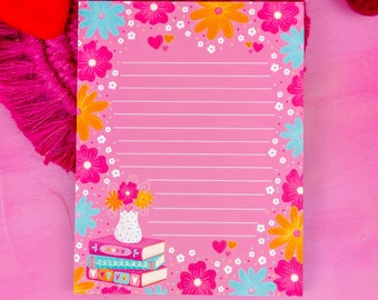 Romance Book Stack Notepad 4.25" x 5.5" - Bookworm Gift - Bookish Notepad