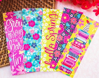 Spring Bookmark Set or Individual - Matte Bookmark - Cute Bookmark - Florals - Hello Spring - Book Stack