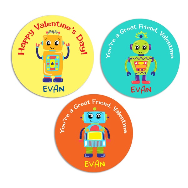 Valentine's Day Stickers - Robot Boys Valentine Stickers - Robot - Personalized Stickers - Sheet of 12 or 24