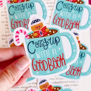 Cozy Up With a Good Book Hot Cocoa Vinyl Sticker, Bookish Vinyl Decal, Christmas Sticker, Laptop Sticker, Gingerbread Man