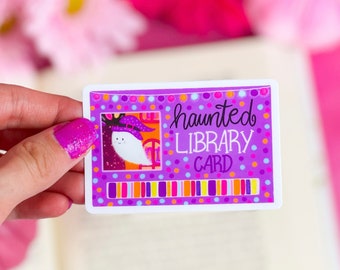 Adesivo de vinil para cartão de biblioteca mal-assombrada, adesivo de Halloween, adesivo para laptop, temporada assustadora