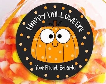 Happy Halloween Pumpkin Stickers - Halloween Favor Stickers - Halloween Treat Bags - Teacher Halloween Stickers - Sheet of 12 or 24