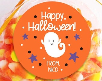 Happy Halloween Stickers - Halloween Favor Stickers - Halloween Treat Bags - Teacher Halloween Stickers - Ghost - Sheet of 12 or 24