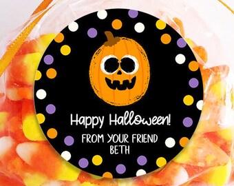 Happy Halloween Cute Pumpkin Stickers - Halloween Favor Stickers - Halloween Treat Bags - Teacher Halloween Stickers - Sheet of 12 or 24