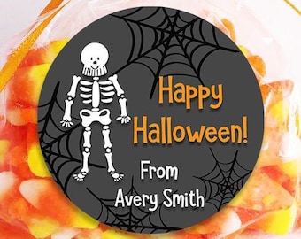Happy Halloween Skeleton Stickers - Halloween Favor Stickers - Halloween Treat Bags - Teacher Halloween Stickers - Sheet of 12 or 24