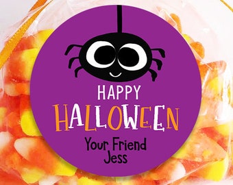 Happy Halloween Spider Stickers - Halloween Favor Stickers - Halloween Treat Bags - Teacher Halloween Stickers - Sheet of 12 or 24