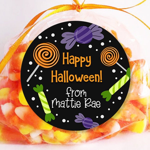 Happy Halloween Candy Stickers - Halloween Favor Stickers - Halloween Treat Bags - Teacher Halloween Stickers - Sheet of 12 or 24