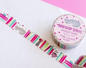 Bookshop Stacks Washi Tape - 1 Roll Washi Tape - Decorative Tape - Bullet Journal Tape