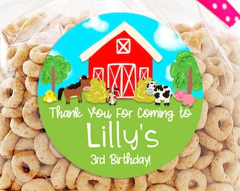 Farm Birthday Personalized Stickers - Birthday Favor Stickers - Thank You For Coming - Farm Animals Treat Bags - Sheet of 12 or 24