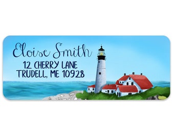 Lighthouse Address Labels - Coastal Address Labels - Lighthouse Return Address - Ocean Address Label - 30 Labels - Waterproof Labels