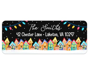 Christmas Address Labels - Return Address Label - Personalized Christmas Labels -  Christmas Lights - 30 Labels - Waterproof Labels